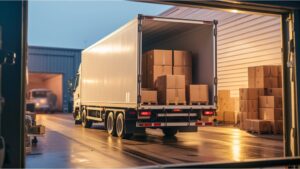 Caminhão com cargas durante operação de transporte na logística para e-commerces