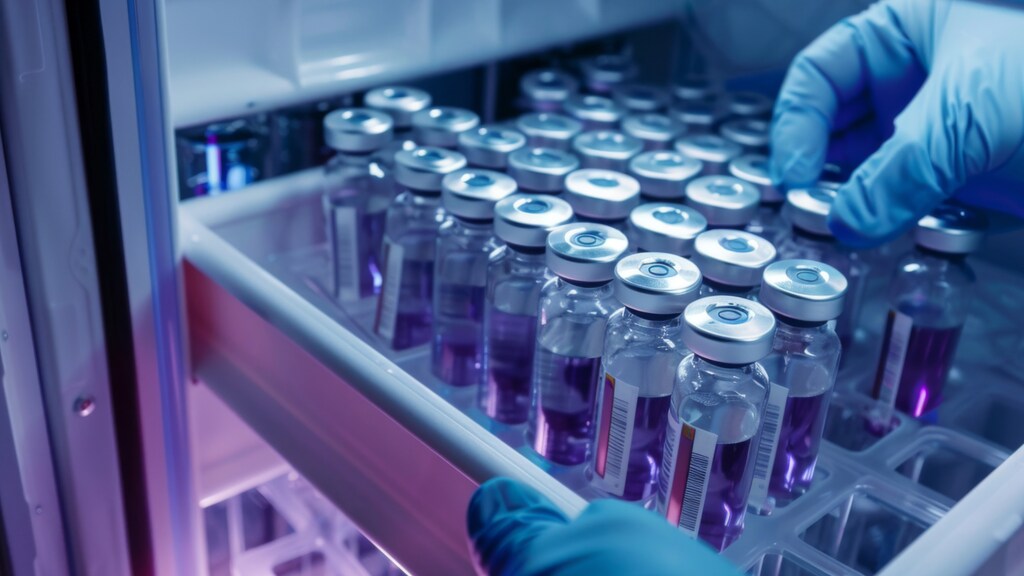 cadeia-do-frio-armazenamento-medicamentos. Armazenamento de medicamentos em cadeia do frio com controle de temperatura e segurança
